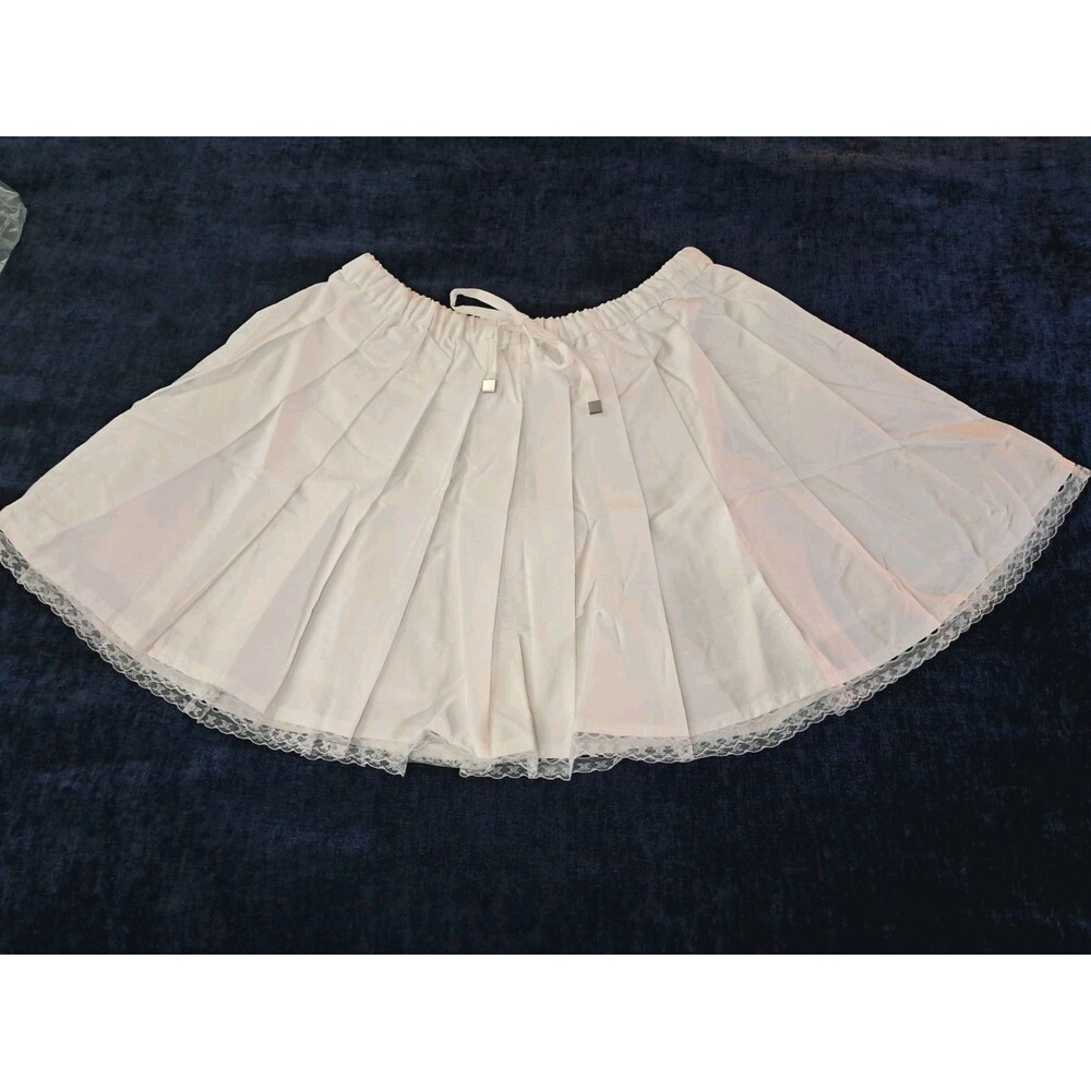 J.Crew Pleated Tie Waist Mini Skirt White Lace Trim Full Skirt CK531 Size S NWT - Picture 3 of 9